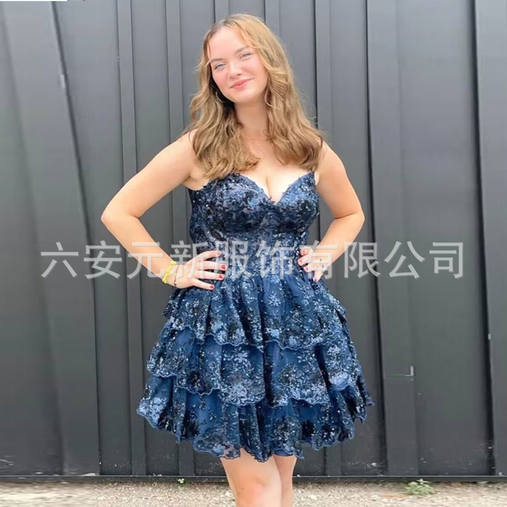 Europa y América del Comercio Exterior Amazon AliExpress estación independiente deseo lentejuelas de encaje apliques pequeña falda banquete vestido la liga