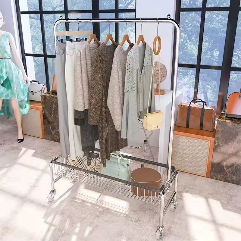床置きハンガー移動多機能収納棚洋服店展示棚ネット赤寝室バスケット付き棚|undefined