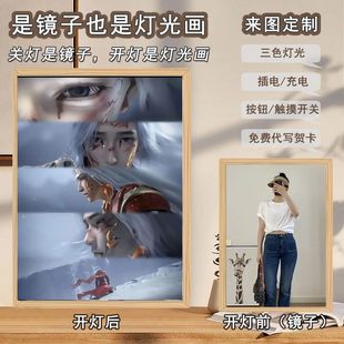 Perfect World Wild Emperor Shi Hao mirror light painting bedroom creative photo frame decoration luminous mirror painting Night Light