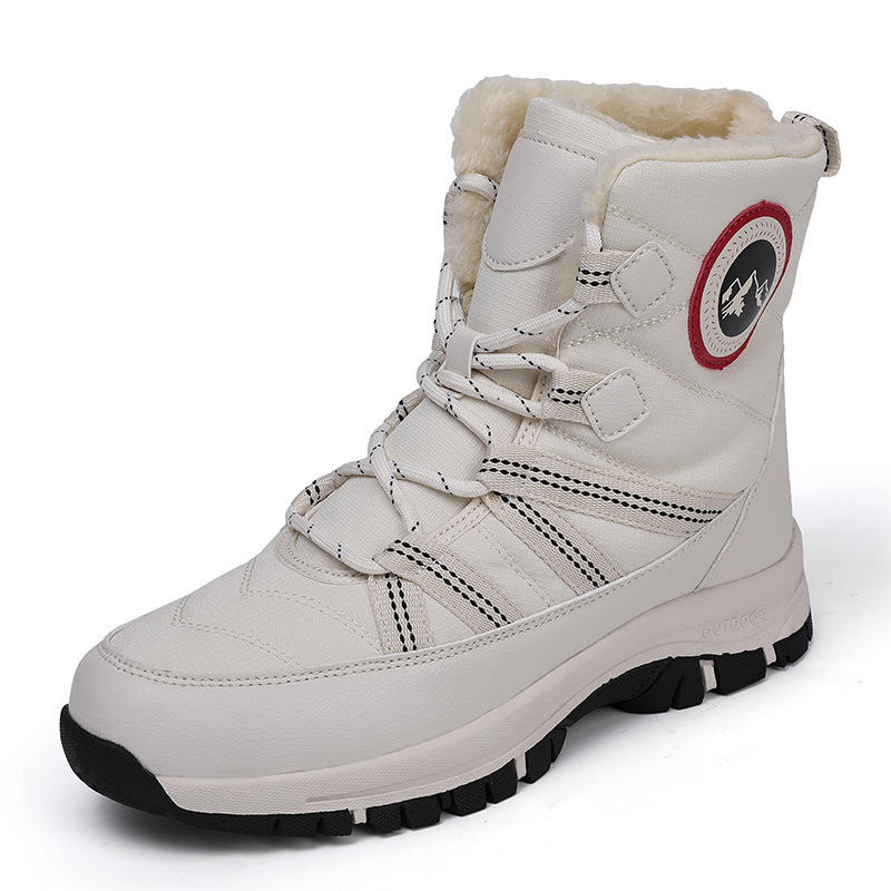2025 nuevas botas de nieve de lana artificial corta transfronteriza al aire libre de invierno para mujeres con cordón deportivo espeso zapatos de algodón casuales