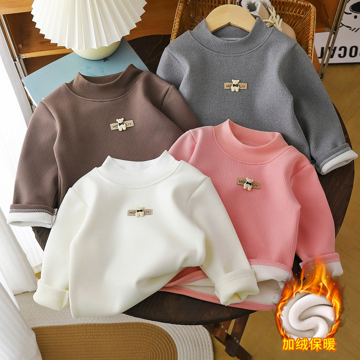 Niño cuello medio alto cálido con camisa de fondo para niñas invierno nuevo bebé para niños más chaqueta de terciopelo ropa para niños al por mayor