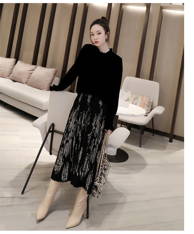 D6537 770K CHÂN VÁY ĐẦM NỮ DONTDO ÁO LEN DÀI QUÁ GỐI MÙA XUÂN THU ĐÔNG HỌA TIẾT HOA THỜI TRANG NỮ G02 SẢN PHẨM MỚI