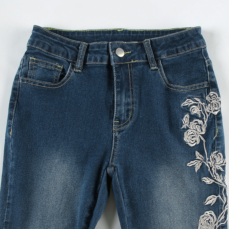 Rose Embroidery Retro Gradual Change Niche Slightly Spicy Jeans American Hot Girl Street Low Waist Thin Personality Trousers_ecoleips.com