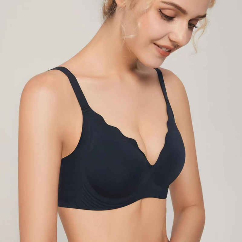 Ropa interior inalámbrica sin costuras de las mujeres empuja hacia arriba el pecho pequeño tira de jalea soporte suave tridimensional taza fija colección superior sujetador de mama