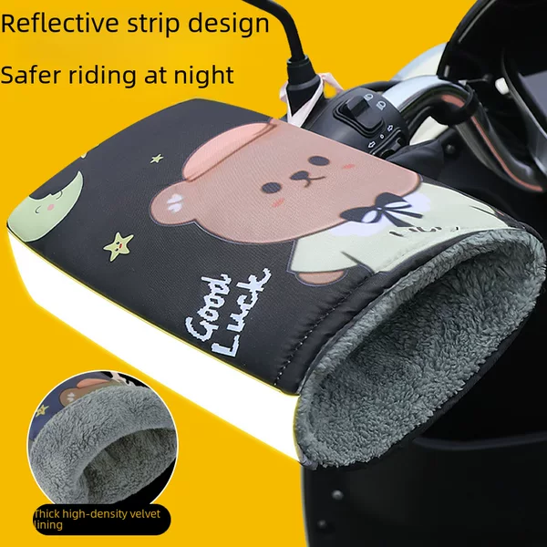 Winter fleece-lined electric car gloves thickened thermal battery motorcycle riding handle cover extra large windshield handle cover
