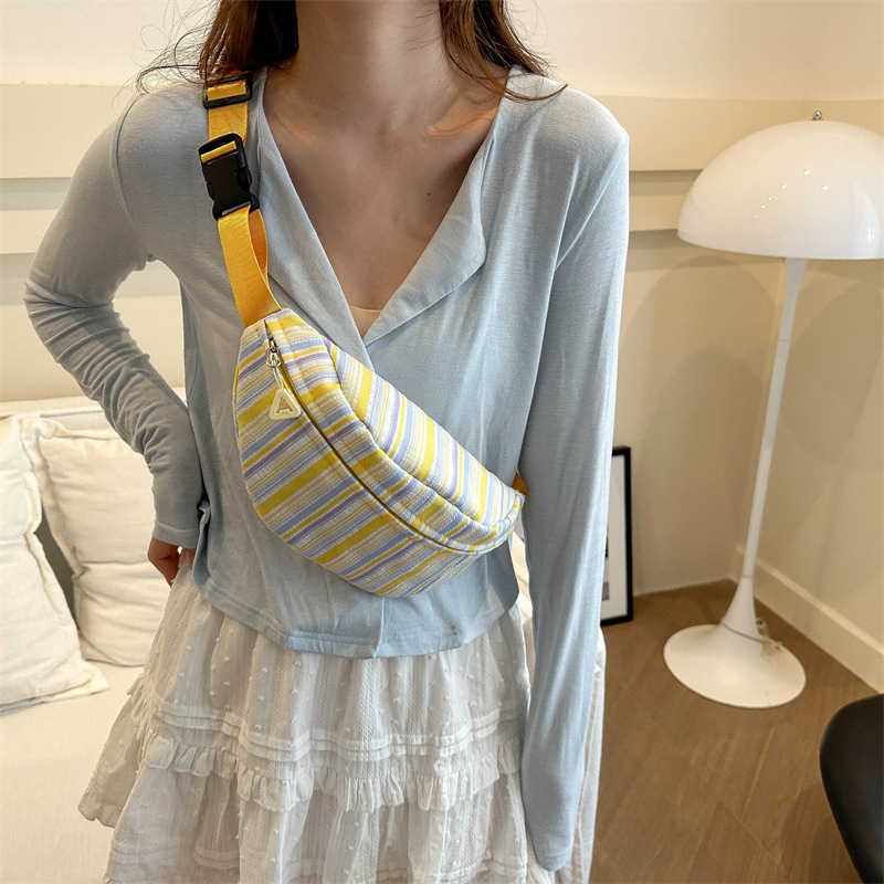 Bolso de cintura a rayas verticales japonesas inns lindos, frescos y simples, bolso de mochila, bolso de pecho para chicas