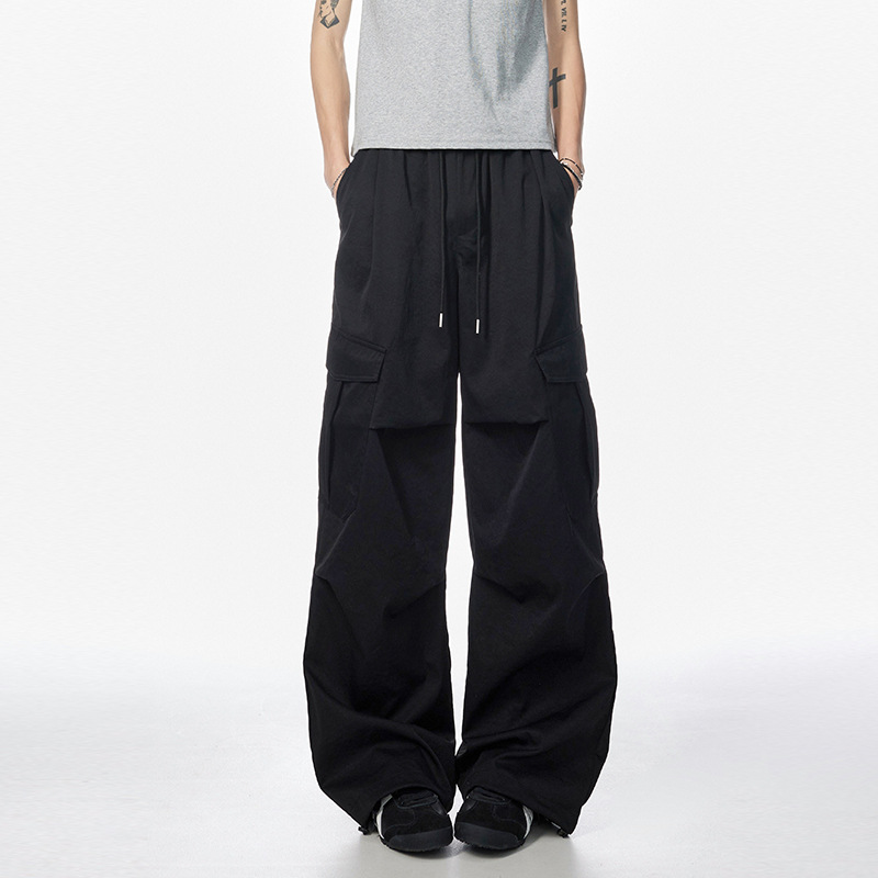 Jack Chuan Yang Street Style Plissee Wasserdichte Cargo Herren Sommer Neue Paar Scimitar Lose Weite Bein Hosen_voghion.com