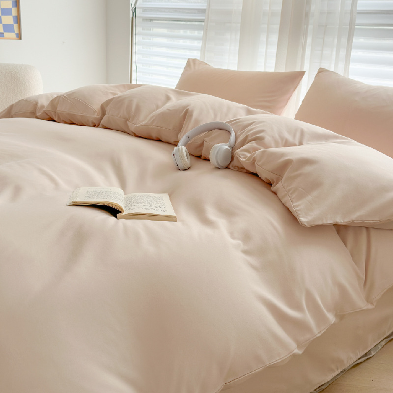 Simple cuatro piezas de color sólido series de colchas de cama dormitorio una sola persona tres piezas de ropa de cama suave piel