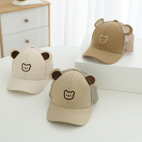 Summer thin small bear baby hat boys' cute super adorable baseball cap girls' sun protection and sunshade visor hat