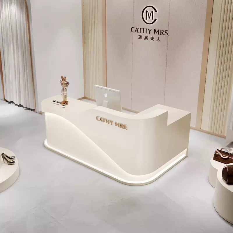 美容院前台接待桌服装店收银台简约现代美发店转角弧形吧台