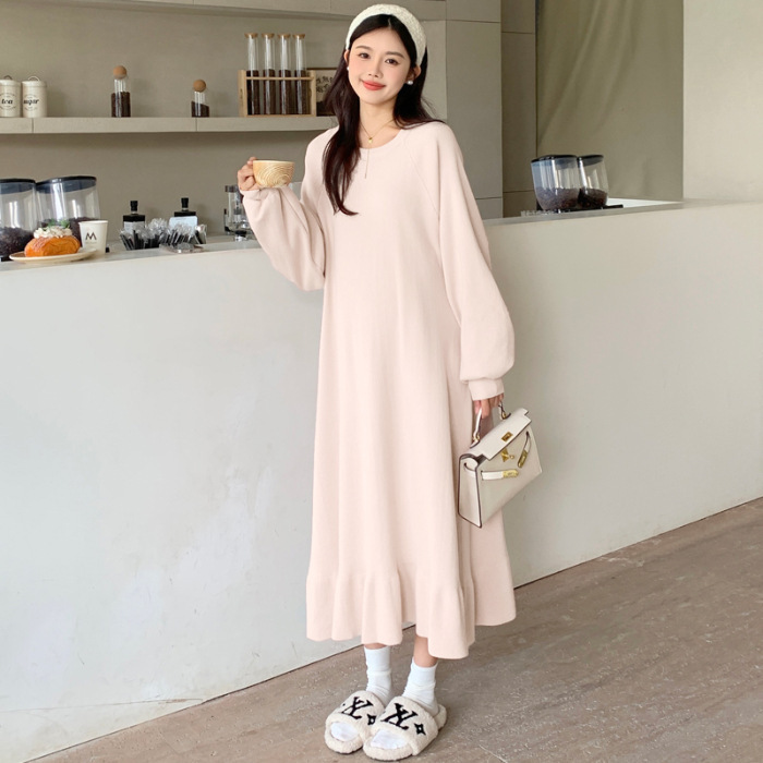 妊婦服秋冬新作丸首妊婦毛のスカートはだらだらしています。|undefined