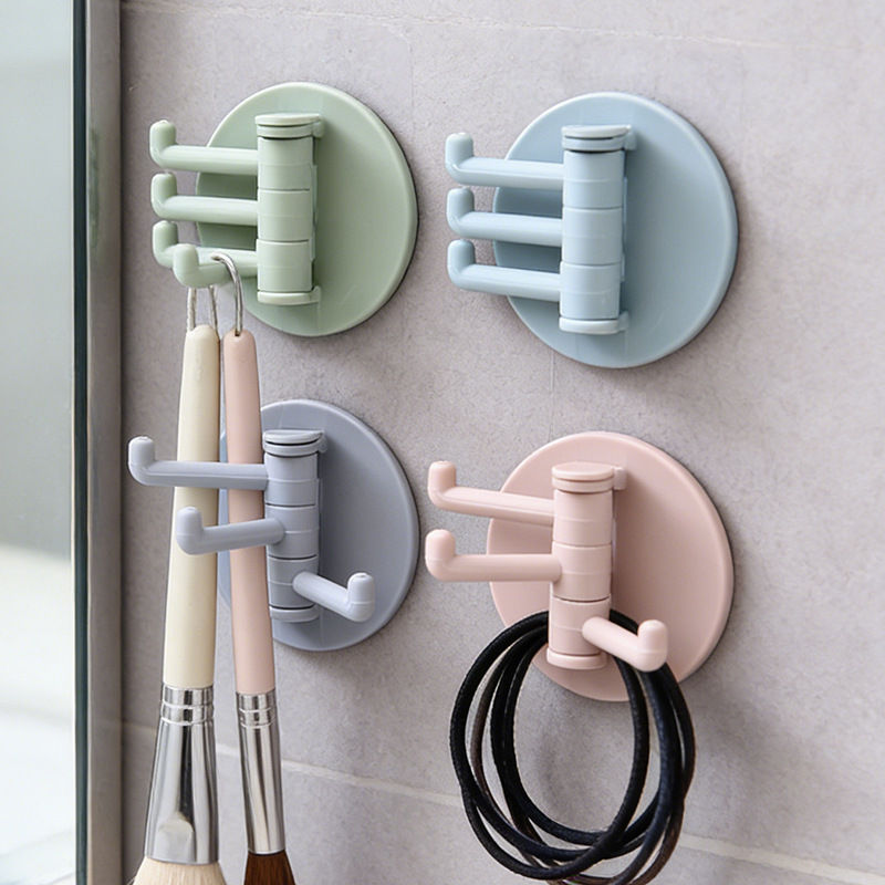 Seamless Rotating Hook Three-Hook Strong Towel Hook Bathroom Tile Punch-Free 3-Branch Adhesive 3-Claw Hook