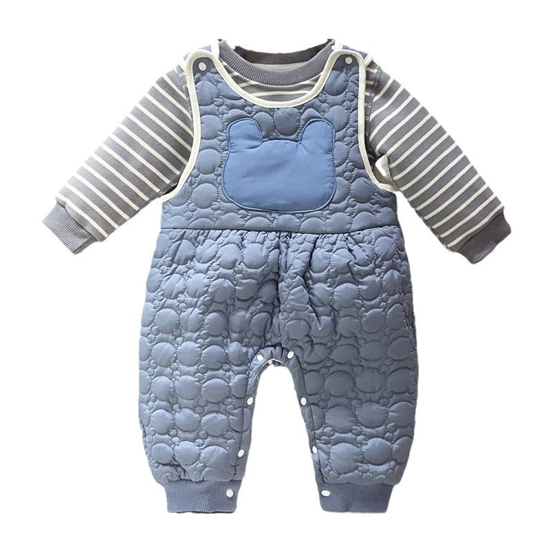 갓 태어난  옷 가을과 겨울 세트 멜빵 2 피스면 기모 얇은 면화  옷