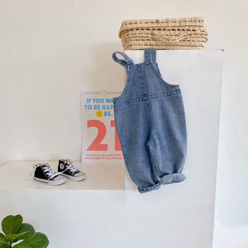 Korean Children's Clothing Baby Overalls 2024 Spring and Autumn Unisex Baby Casual Denim Pants Trend