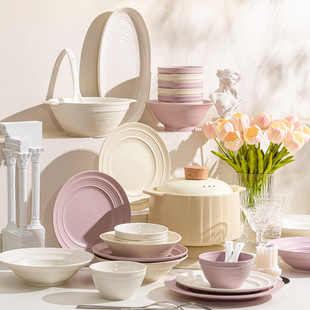 Bowl and Dish Set of Cream Style Tableware Bowl and Dish suit Household 2024 New Style Bowl and Dish Plate Housewarming Gift-giving Bowl and Chopsticks