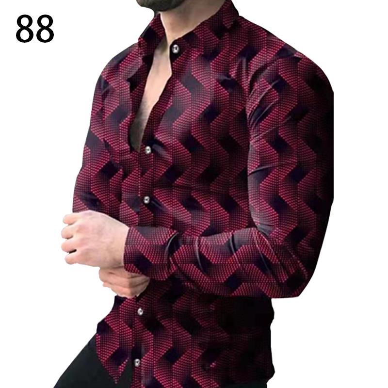 Comercio exterior 2023 primavera nuevos hombres gradiente de impresión digital solapa camisa de manga larga camisa casual de los hombres