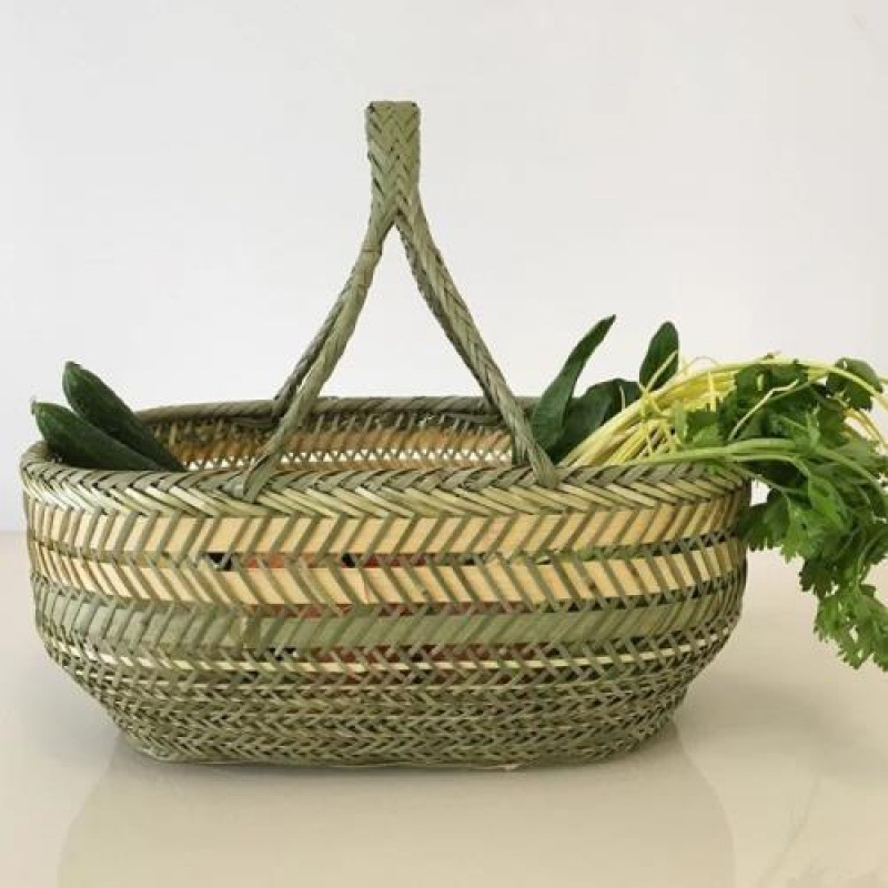 手持ちの大きな竹かご、竹編みの家庭用果物狩り、野菜かご、卵、小さな竹かご、収納かご|undefined