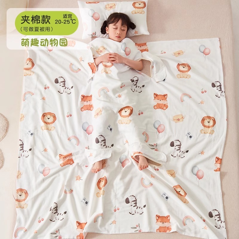 クラス A 純綿漫画ガーゼベビーアンチキック寝袋夏エアコンキルト子供の腹部保護アーティファクト薄い小さなキルト|undefined