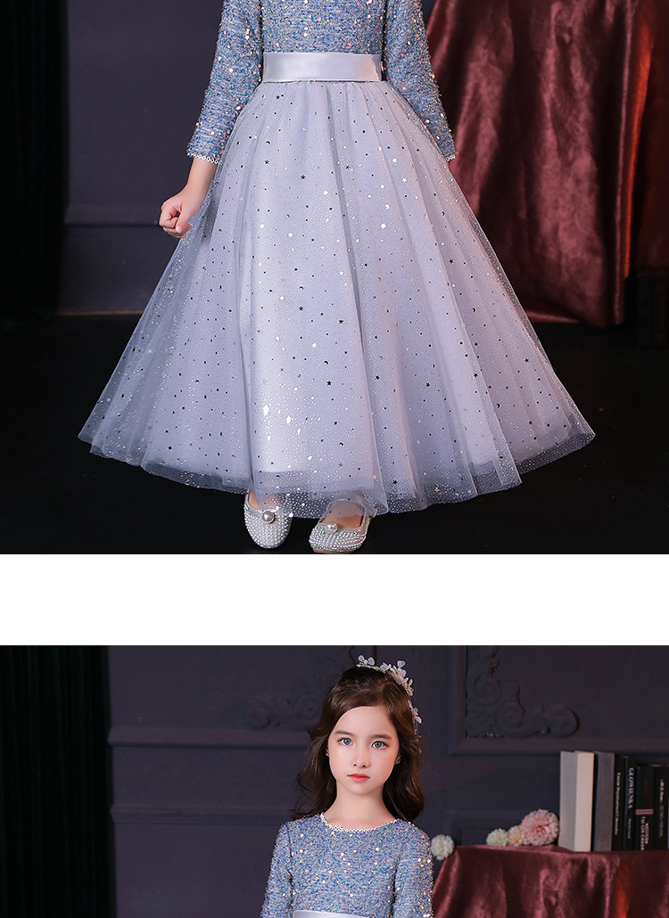 Mädchenkleid Langarm Blumenkind Prinzessin Kleid Kinder Host Klavierkleid High-End-Geburtstagsabendkleid Frühling Sommer – Detail 8