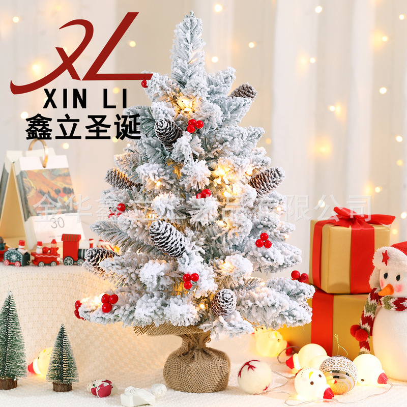 60cm flocking Christmas tree desktop ornaments imitation snow craft luminous Christmas decorations Amazon explosions