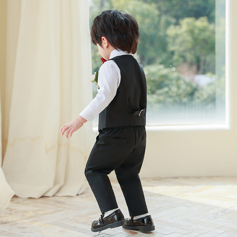Traje de niño, traje de chaleco, primavera y otoño, traje de actuación de estilo británico, vestido de cumpleaños de niña de las flores de niño de manga larga