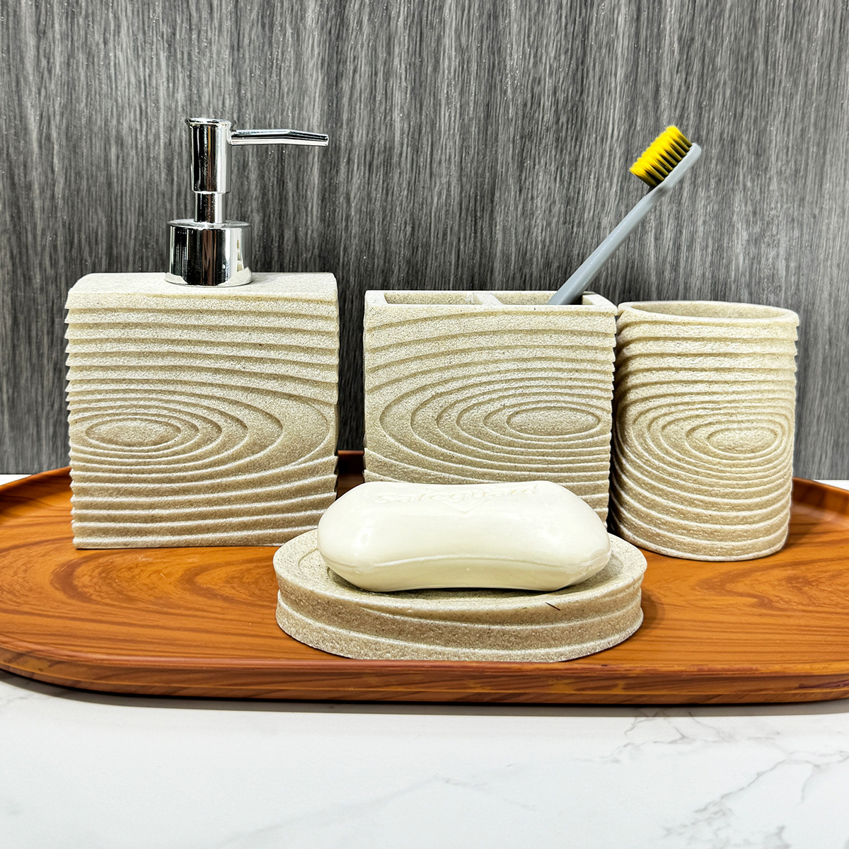 Baño de hotel de cuatro piezas de baño de resina de piedra arenisca conjunto de baño doméstico decoración de baño boca de taza de cocina