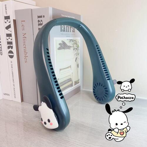 New cross-border creative cartoon Sanrio hanging neck outdoor sports small fan with high wind power, three-speed wind USB charging