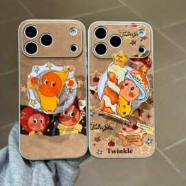 适用苹果17promax手机壳可爱蜡烛星星人支架iPhone17银边棕皮防摔