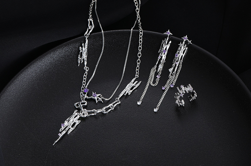 Fashion Geometric Copper Plating Zircon Rings Earrings Necklace