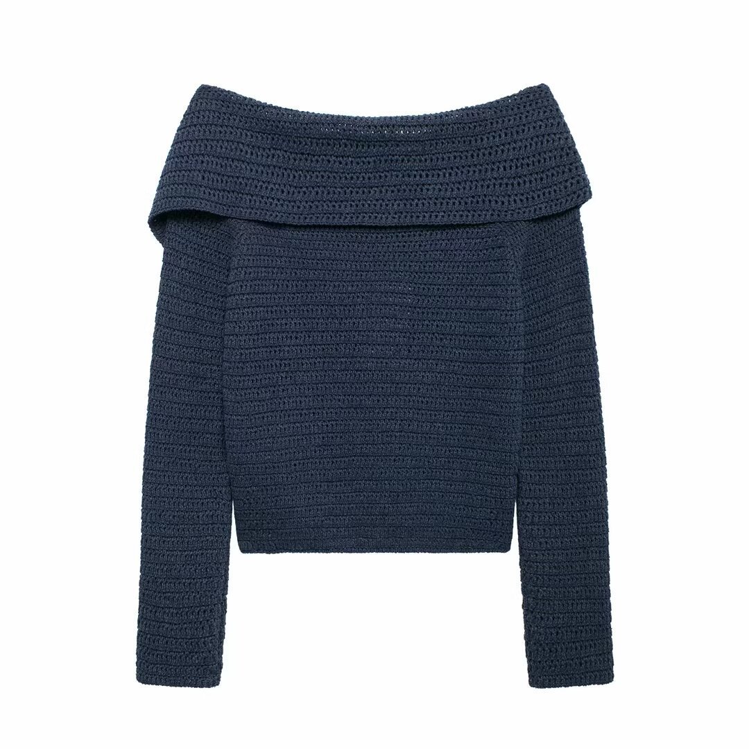 Women's clothing 2024 autumn and winter new street fashion one neck sweater knitted top_voghion.com
