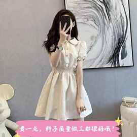2026新款甜欲风裙子泡泡袖polo领裙子茶歇法式收腰显瘦连衣裙女潮