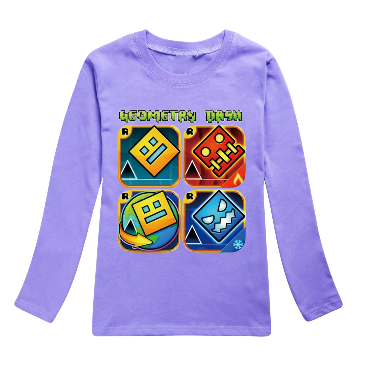 Spiel Geometrie Dash T Shirt Kinder Reine Baumwolle T-shirt Kleine Mädchen Langarm Tops kinder Cartoon Kleidung Jungen Sweatshirts – Detail 6