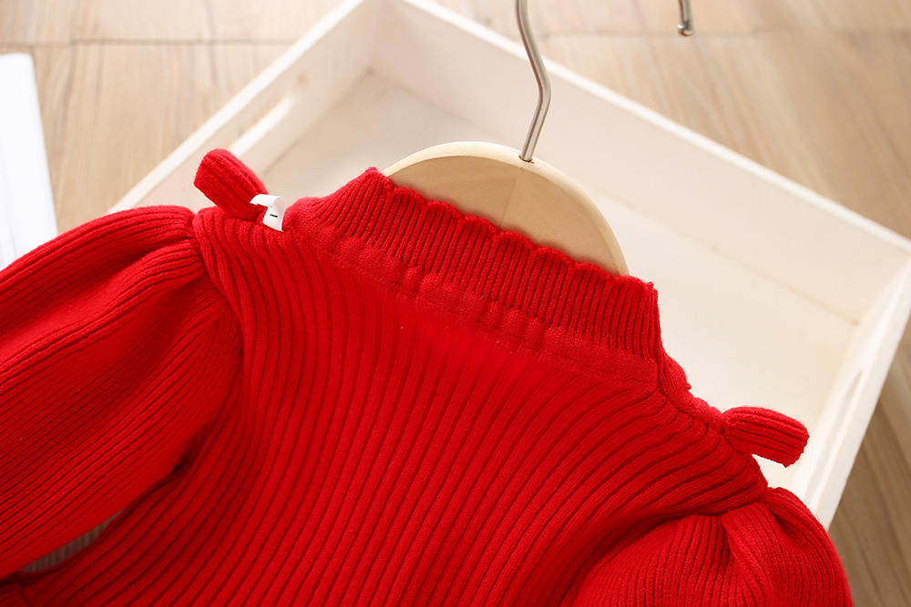 Girls Knitted Dress Autumn Winter Solid Colour Long Sleeve Style_voghion.com