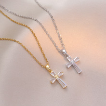 项链女 欧美风十字架方钻项链新款时尚气质小众设计感锁骨链饰品