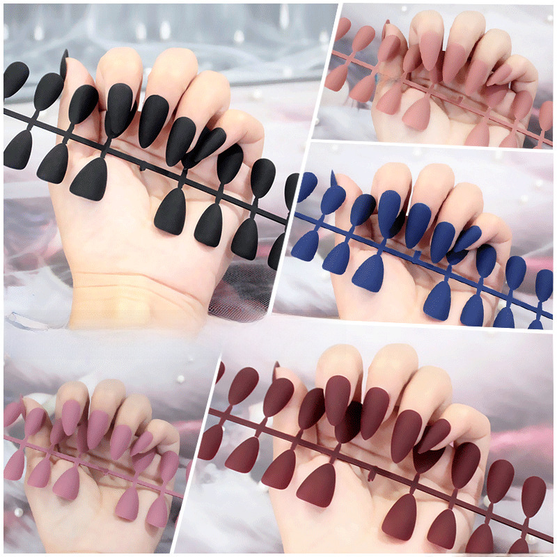Long almond fake nails drop-shaped