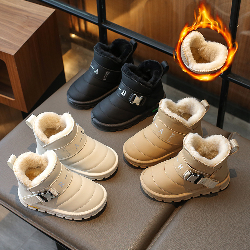 New winter cotton shoes with wool thickening boys fur one children's cotton boots waterproof_voghion.com