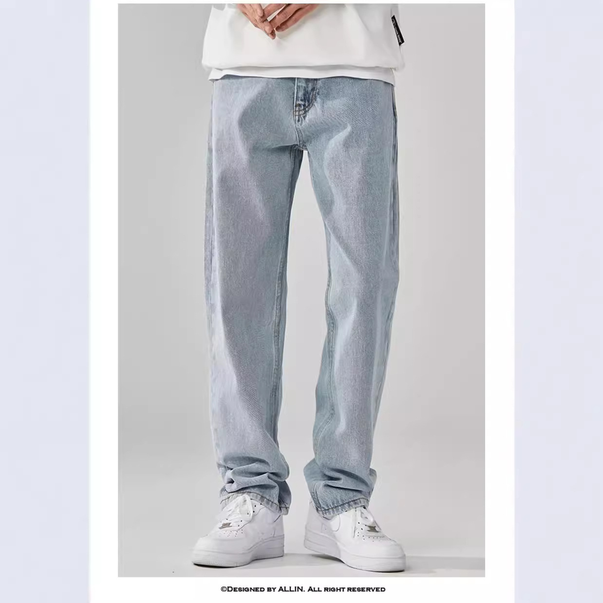 Hong Kong style tide men's summer 2024 personality solid color jeans hip hop ins tide high street ruffian handsome trousers a generation of hair