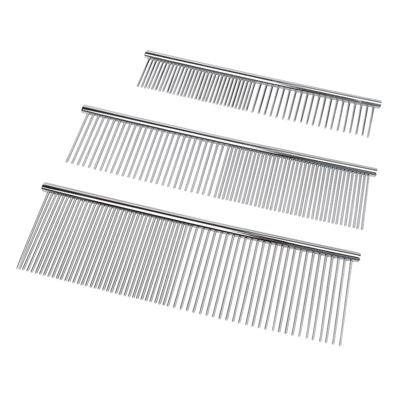 Pet Grooming Comb, Straight Comb for Dogs and Cats, Steel Comb with Dual Teeth for Detangling and Removing Hair