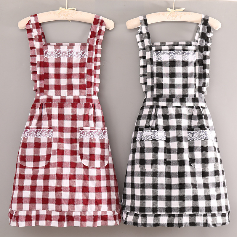 Apron female cotton breathable smock small fresh work clothes Kitchen home pastoral apron apron