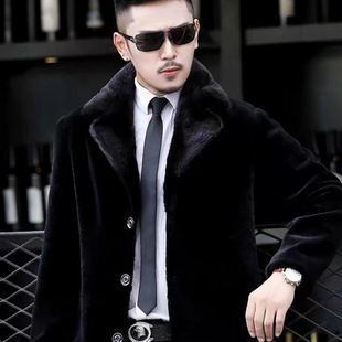 Haining Fur Outwear Men's Suit Collar Mid-Length 2025 Winter New Mink Whole Mink Fashion Thickeneded Mink Outwear