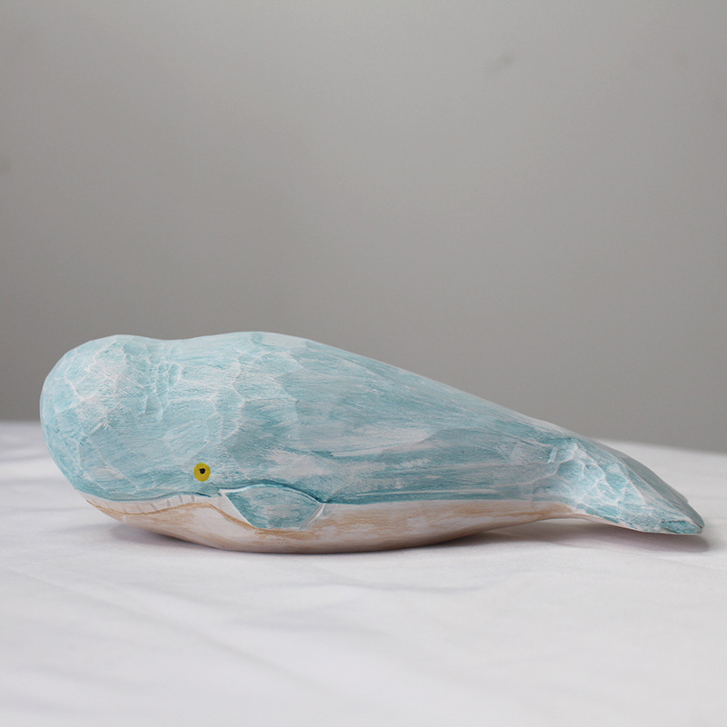 Raw linden wood whale figurine, ocean series, handmade cute solid wood carved whale decorative animal figurine.