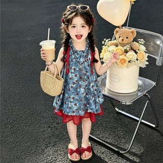 女童无袖新中式碎花连衣裙2026新款女孩洋气夏季时尚文艺复古裙子