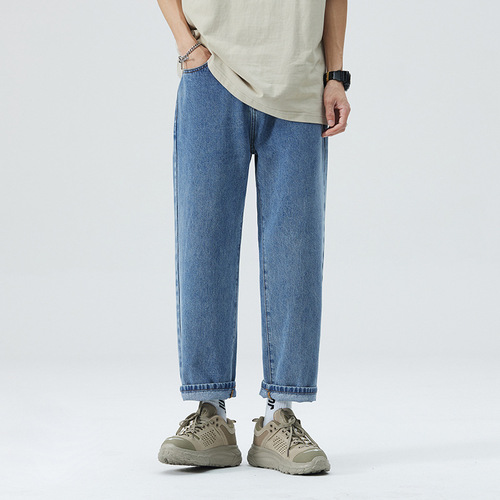 Men's Summer New Casual Fashion Loose American Retro Straight Leg Nine-Degree Pants