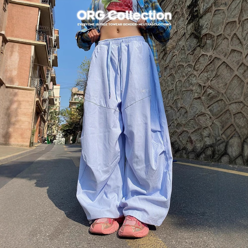 Sugarclawcat Jazz Dance Early Autumn Scimitar New Striped Pants Women's Draped Loose Cargo Pants Wide-Leg Pants