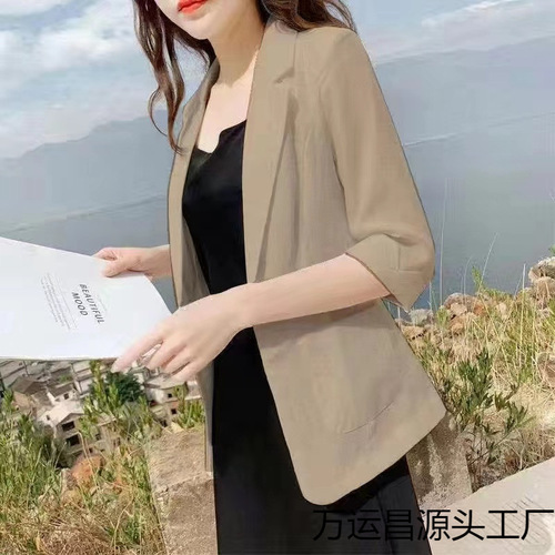 Women's Linen Blazer Coat, Lightweight Sun Protection, 2025 New Arrival Korean Style Professional Blazer Coat, Short Length, Summer Versatile