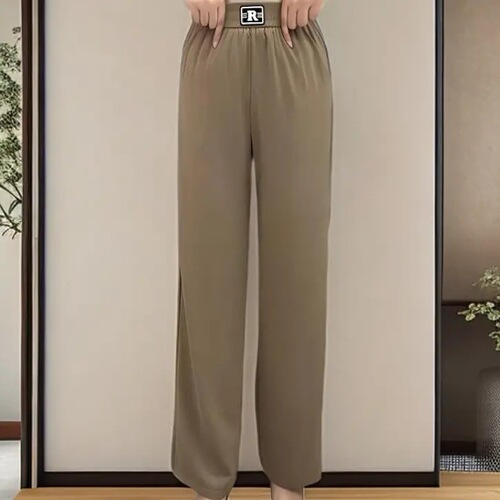 Middle-aged and elderly summer straight pants, large size women's pants, high-waist fashionable pants, breathable thin, slimming and temperament casual pants
