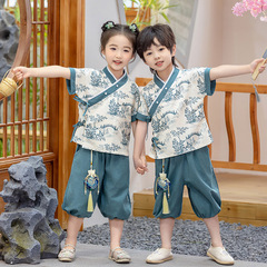漢服男童夏裝女童唐裝2024新款兒童國風套裝寶寶中式改良演出衣服
