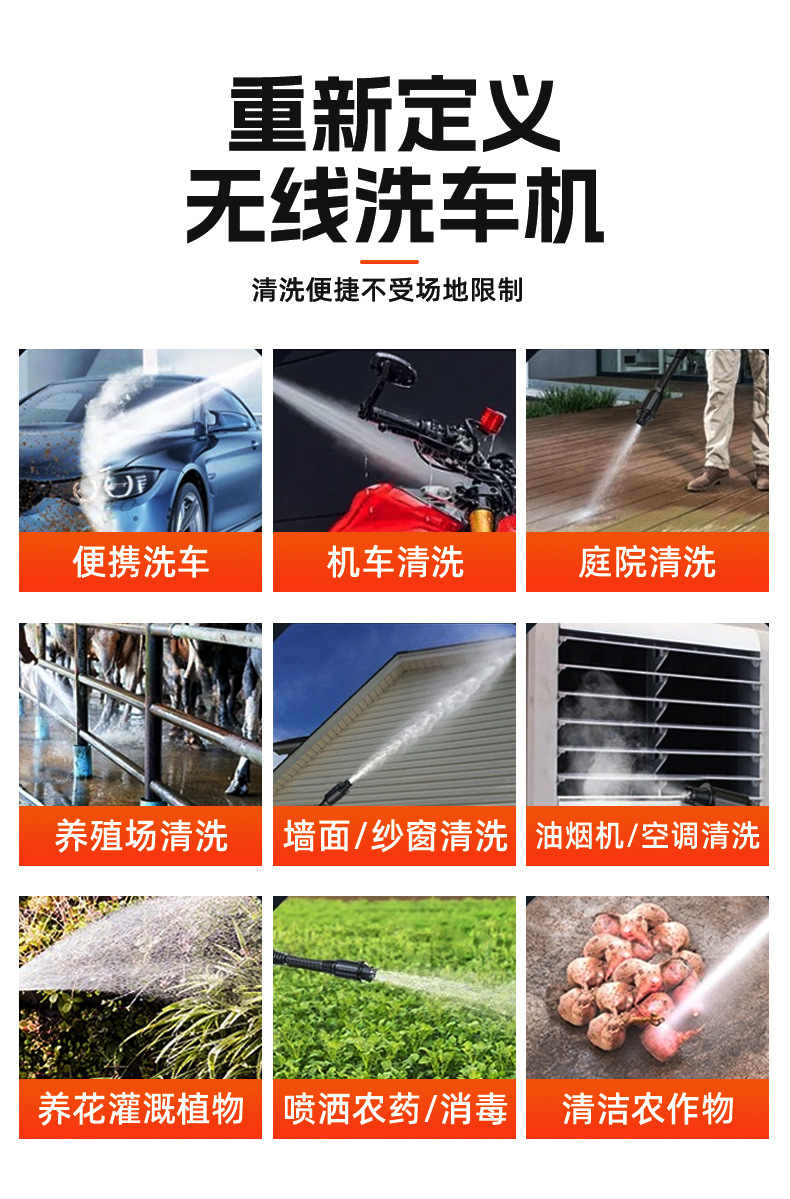 Foldable High-Pressure Car Wash Water Gun Lithium Battery Car Wash Machine Foam Pot Portable Water Tank New Wireless Water Gun Tool