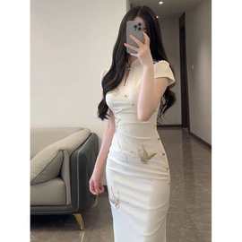 国风新中式绣花盘扣改良旗袍连衣裙气质显身材大方得体收腰包臀裙