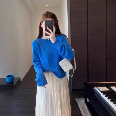 KS99一眼喜欢 温柔显白减龄蓝色显瘦针织衫套头毛衣女秋冬新